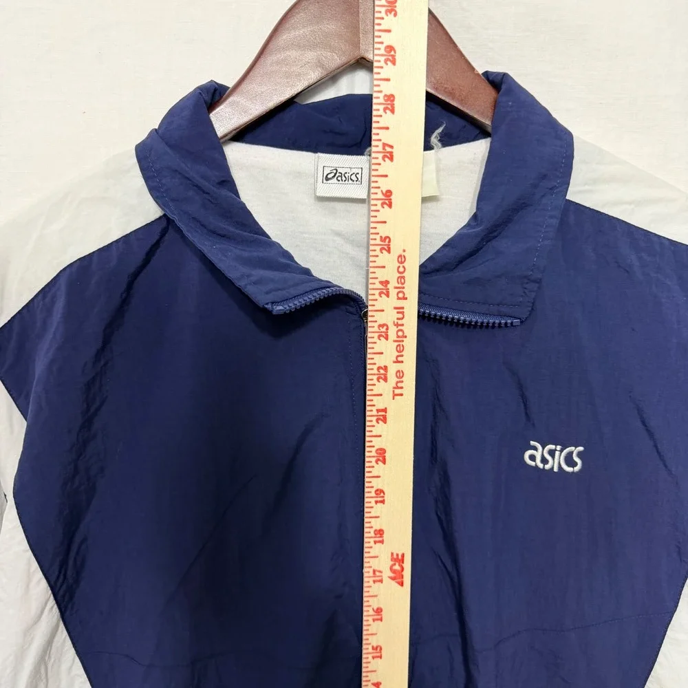 Vintage Asics Windbreaker Jacket‎ Mens L Navy Blue White Colorblock Zip